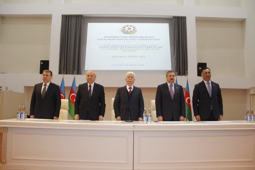 Cəlilabad rayonunda 2025-ci ilin sosial-iqtisadi inkişafının yekunlarına və qarşıda duran vəzifələrə həsr olunmuş hesabat yığıncağı keçirilib
